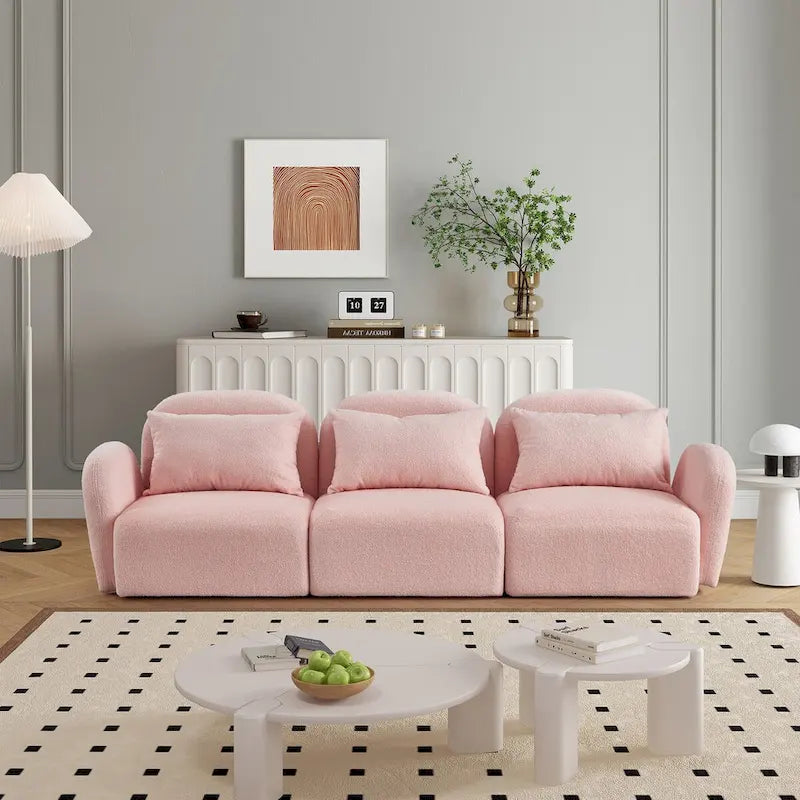 Living Room Furniture Three Seat Lazy Sofa Teddy Fabric White,High quality and durable