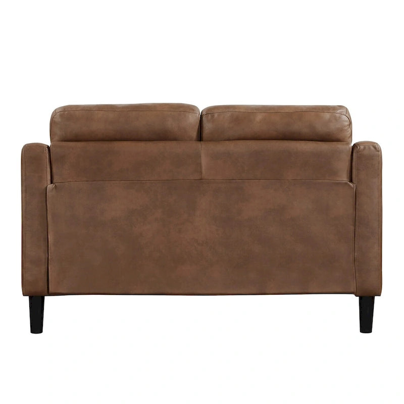 Orry 55 Inch Loveseat, Tufted Back, Brown Microfiber, Black Solid Wood
