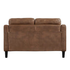 Orry 55 Inch Loveseat, Tufted Back, Brown Microfiber, Black Solid Wood