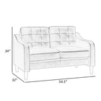Orry 55 Inch Loveseat, Tufted Back, Brown Microfiber, Black Solid Wood