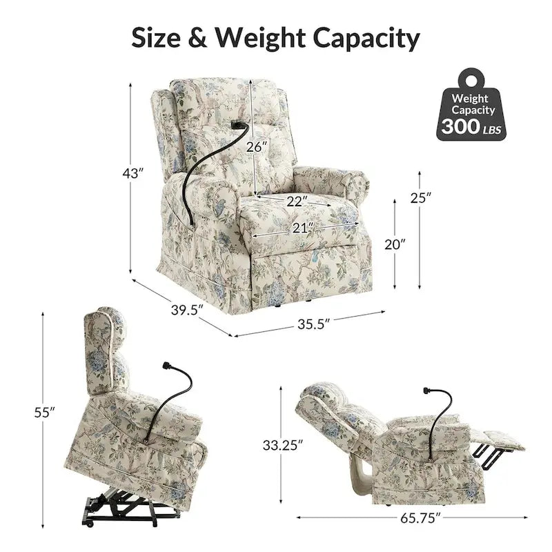 Billy Traditional Lift Assist Power Recliner With Massage Heat And Manual Headrest Set of 2 by HULALA HOME