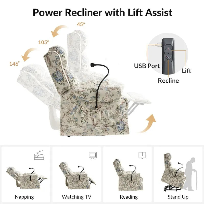 Billy Traditional Lift Assist Power Recliner With Massage Heat And Manual Headrest Set of 2 by HULALA HOME