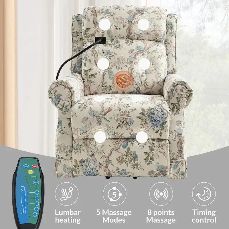 Billy Traditional Lift Assist Power Recliner With Massage Heat And Manual Headrest Set of 2 by HULALA HOME