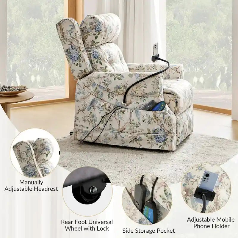Billy Traditional Lift Assist Power Recliner With Massage Heat And Manual Headrest Set of 2 by HULALA HOME