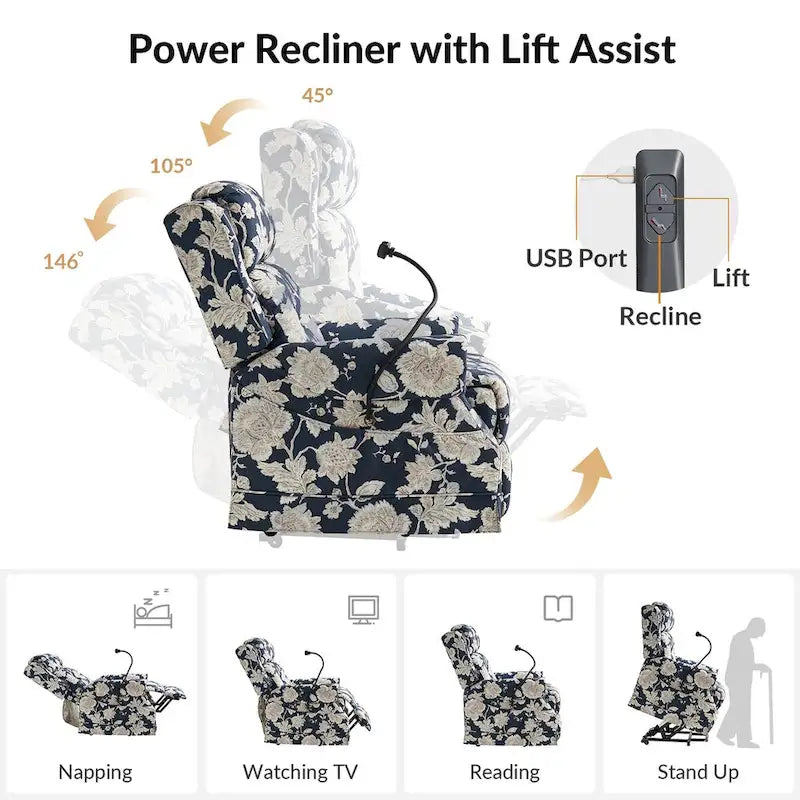 Billy Traditional Lift Assist Power Recliner With Massage Heat And Manual Headrest Set of 2 by HULALA HOME