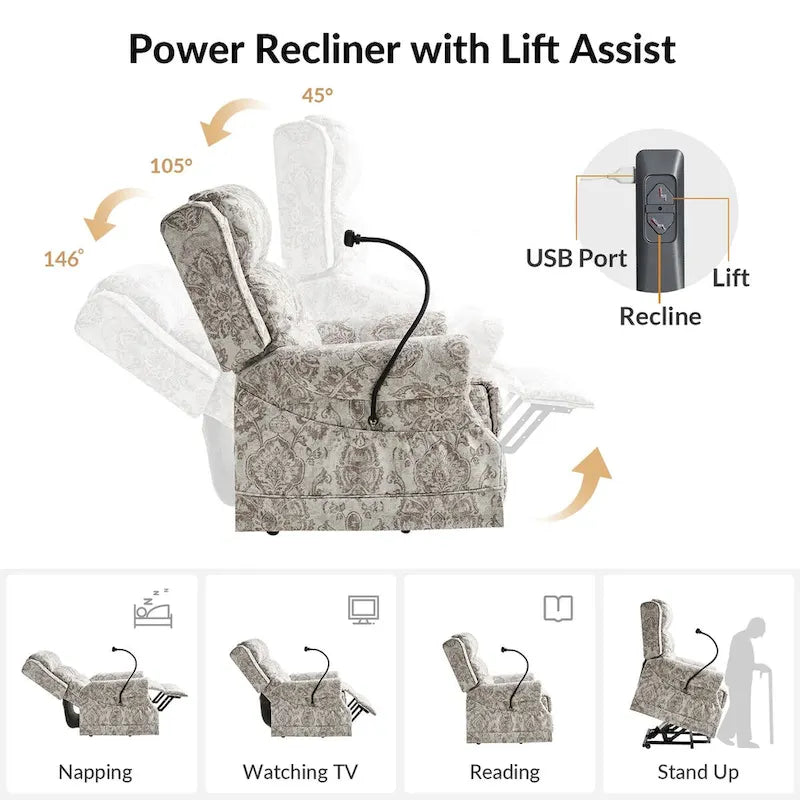Billy Traditional Lift Assist Power Recliner With Massage Heat And Manual Headrest Set of 2 by HULALA HOME
