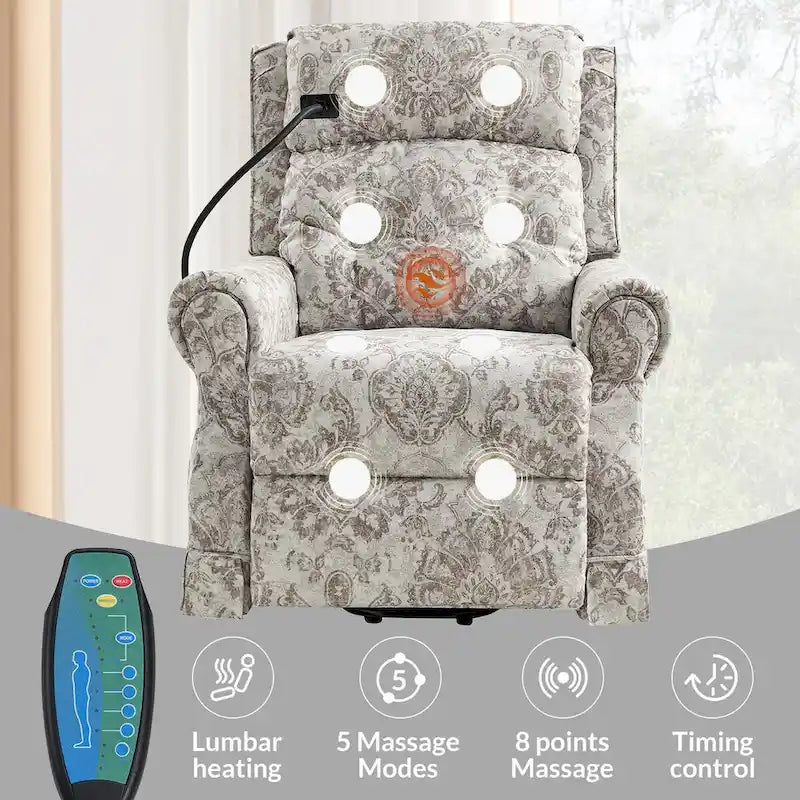 Billy Traditional Lift Assist Power Recliner With Massage Heat And Manual Headrest Set of 2 by HULALA HOME