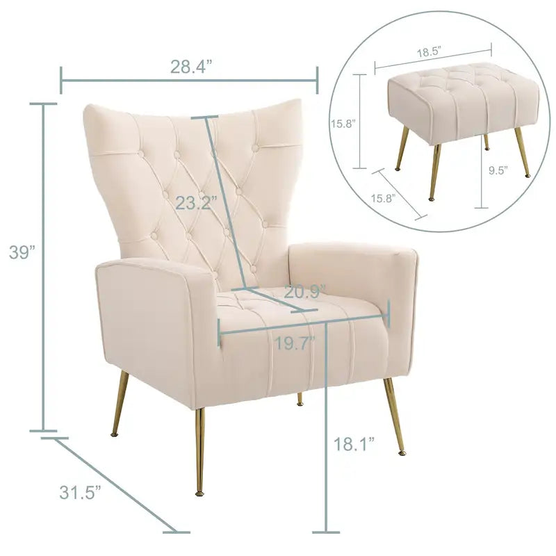 Upholstered Wingback Chair with Ottoman