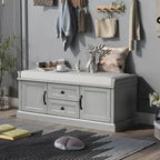 Storage Bench with 2 Drawers, 2 Cabinets and Removable Cushion - 42.5L x 15.9W x 17.5H