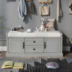 Storage Bench with 2 Drawers, 2 Cabinets and Removable Cushion - 42.5L x 15.9W x 17.5H