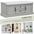 Storage Bench with 2 Drawers, 2 Cabinets and Removable Cushion - 42.5L x 15.9W x 17.5H