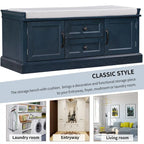 Storage Bench with 2 Drawers, 2 Cabinets and Removable Cushion - 42.5L x 15.9W x 17.5H