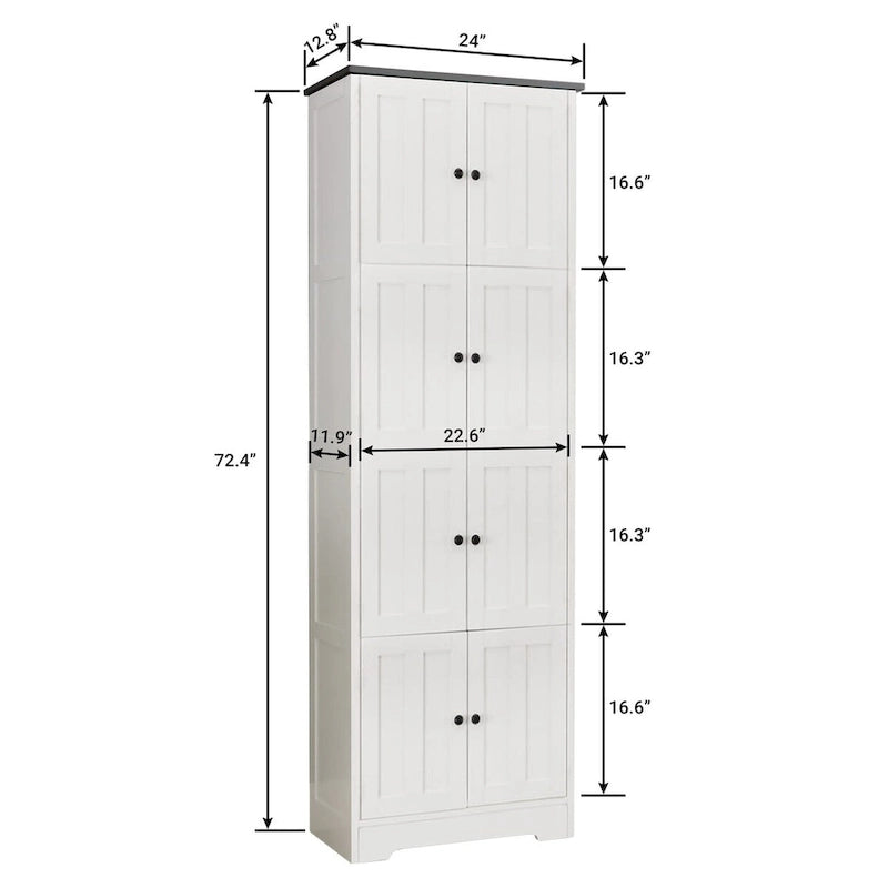 Tall Storage Cabinet with 8 Doors and 4 Shelves, Wall Storage Cabinet for Living Room, Kitchen, Office, Bedroom, Bathroom