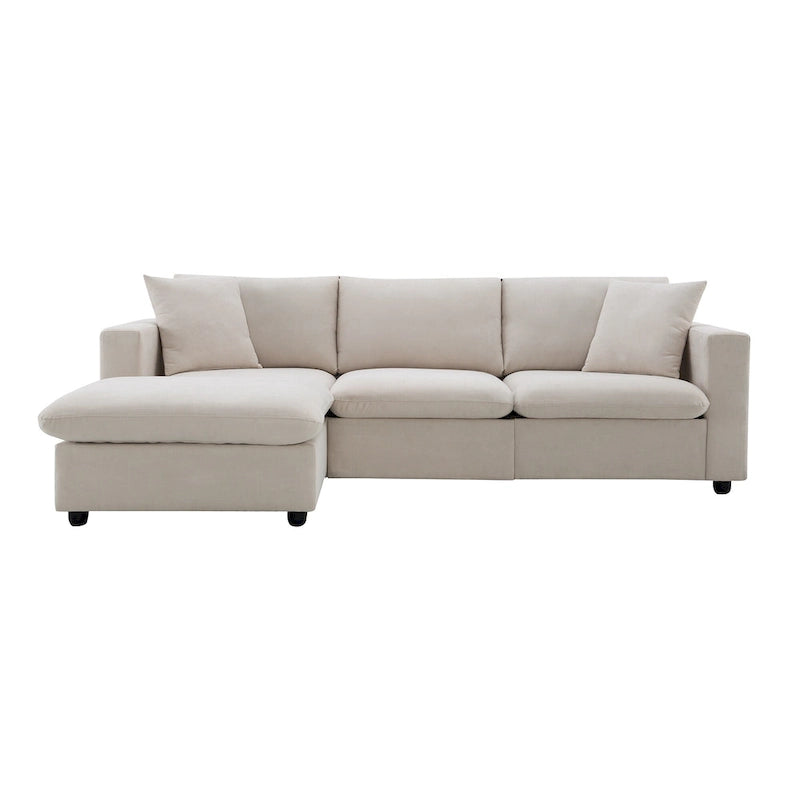 Modern 4-Seat L-Shaped Sectional Sofa, with 2 Free pillows, Convertible Ottoman