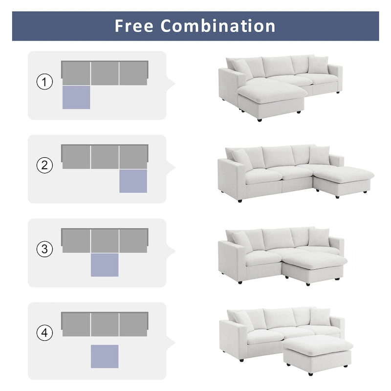 Modern 4-Seat L-Shaped Sectional Sofa, with 2 Free pillows, Convertible Ottoman