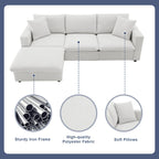 Modern 4-Seat L-Shaped Sectional Sofa, with 2 Free pillows, Convertible Ottoman