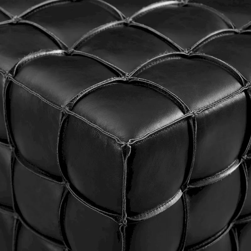 Art Leon Top Grain Leather Square Pouf Ottoman