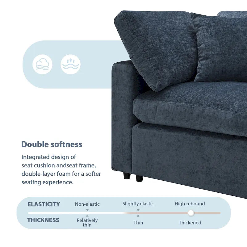 Modular 6-Seat Chenille Sectional Sofa Bed with Ottoman, Convertible U-Shape,Dark Blue