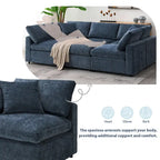 Modular 6-Seat Chenille Sectional Sofa Bed with Ottoman, Convertible U-Shape,Dark Blue