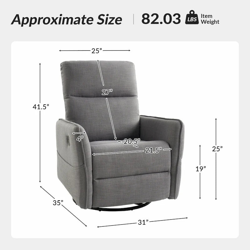 Curtis Rocker Swivel Recliner with Two Side Pockets by HULALA HOME