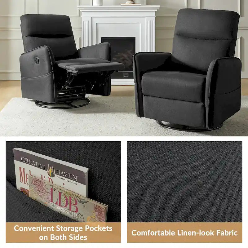 Curtis Rocker Swivel Recliner with Two Side Pockets by HULALA HOME