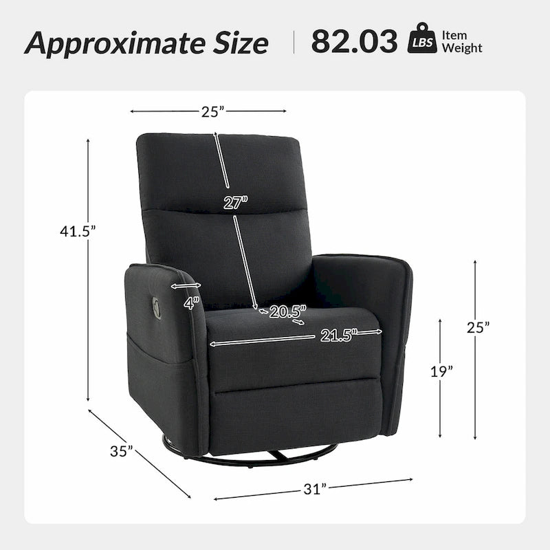 Curtis Rocker Swivel Recliner with Two Side Pockets by HULALA HOME