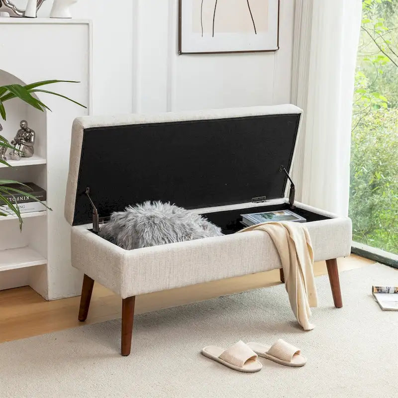 Linen Bed Bench with Storage