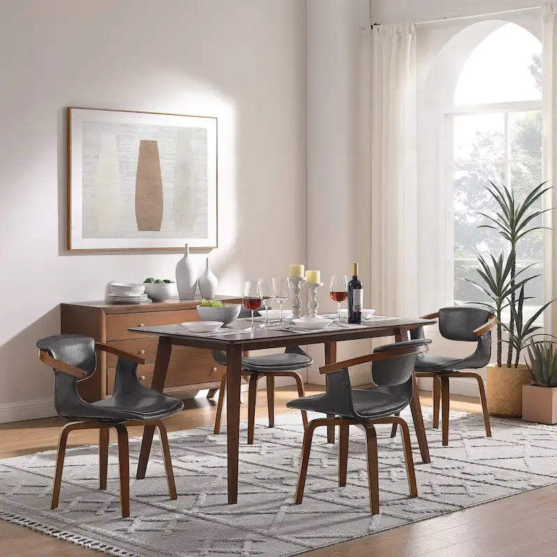 Art Leon Set of 4 Wood and Faux Leather Swivel Chairs