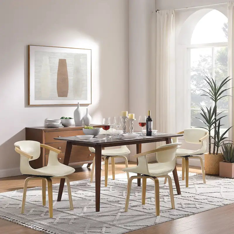 Art Leon Set of 4 Wood and Faux Leather Swivel Chairs