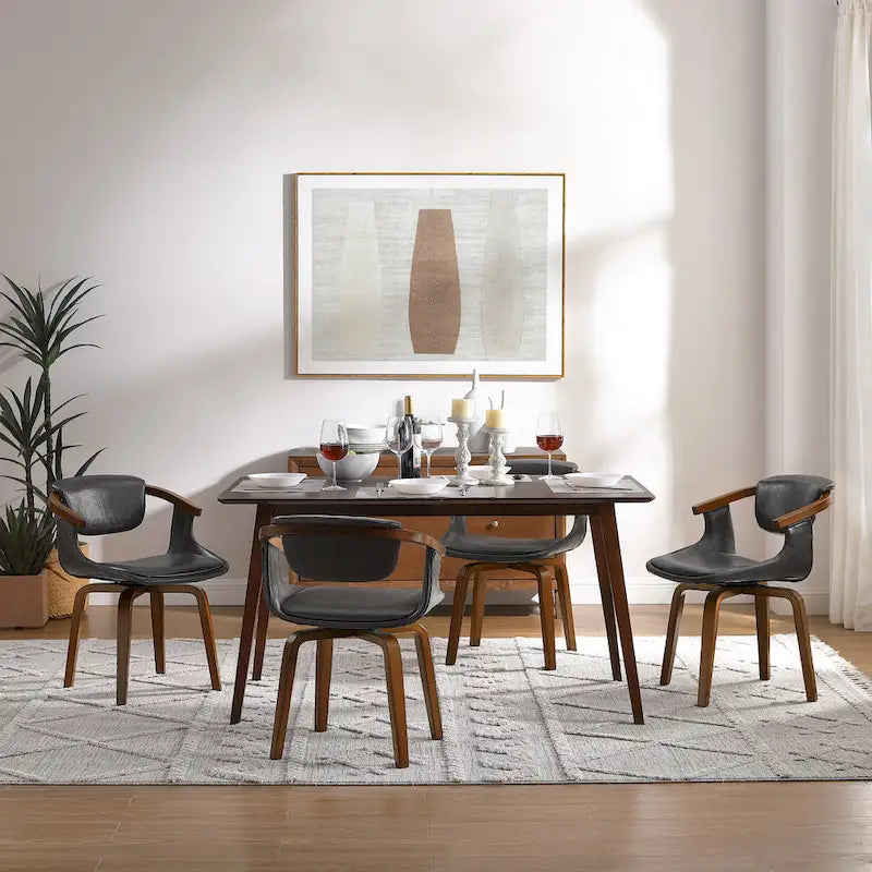 Art Leon Set of 4 Wood and Faux Leather Swivel Chairs