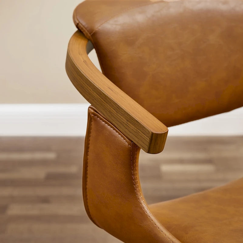 Art Leon Set of 4 Wood and Faux Leather Swivel Chairs
