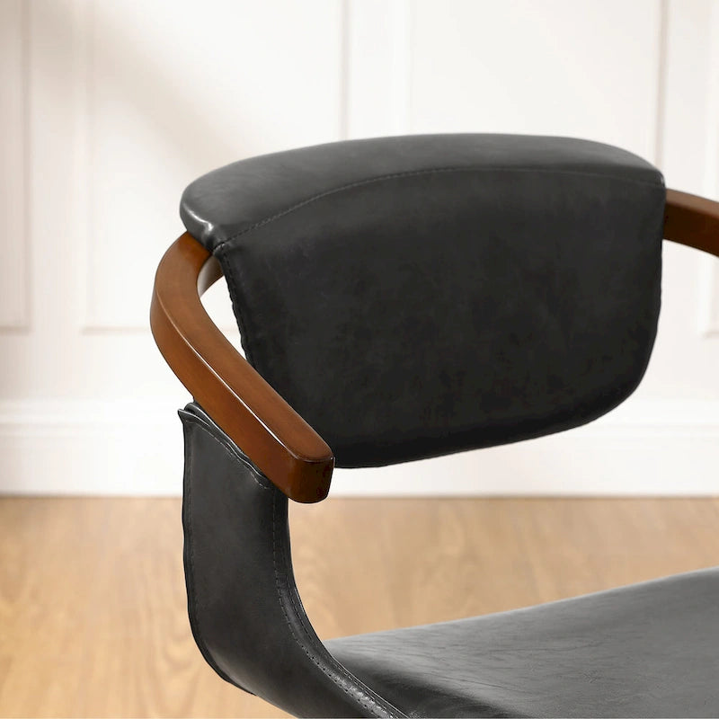 Art Leon Set of 4 Wood and Faux Leather Swivel Chairs
