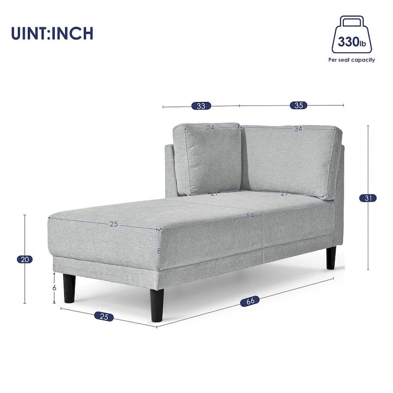 Mid-Century Modern Upholstered Chaise Lounge Sofa