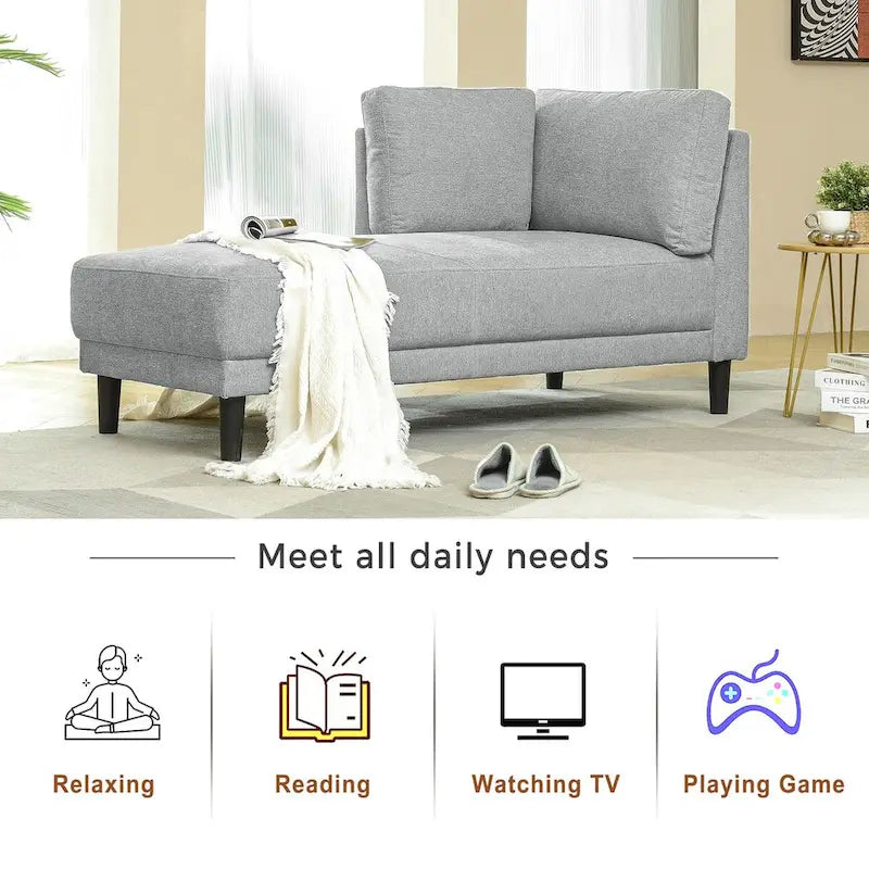Mid-Century Modern Upholstered Chaise Lounge Sofa