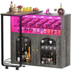 Folding Kitchen Island with Cabinet, Counter Table with Charge Station