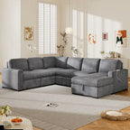 U-shaped Combination 6-Seat Corner Sofa with Storage Lounge Chair and USB Interfaces