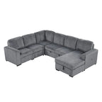 U-shaped Combination 6-Seat Corner Sofa with Storage Lounge Chair and USB Interfaces