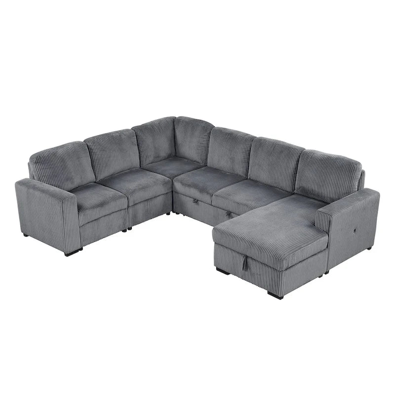 U-shaped Combination 6-Seat Corner Sofa with Storage Lounge Chair and USB Interfaces