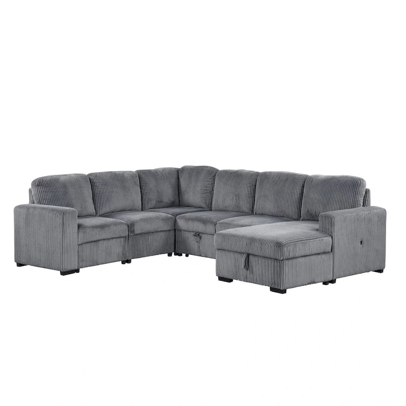 U-shaped Combination 6-Seat Corner Sofa with Storage Lounge Chair and USB Interfaces