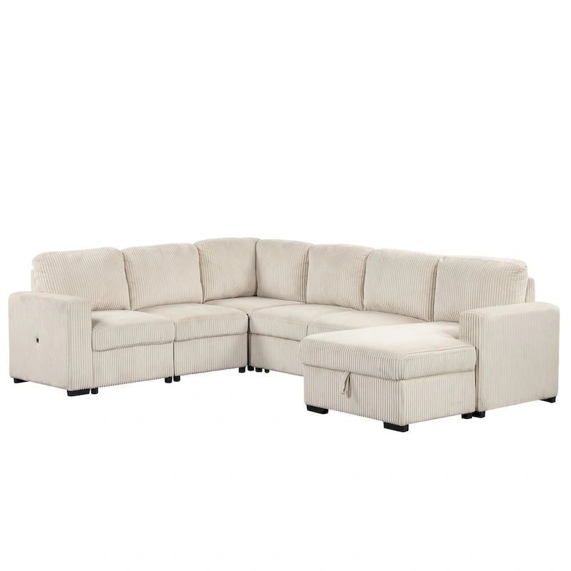 U-shaped Combination 6-Seat Corner Sofa with Storage Lounge Chair and USB Interfaces