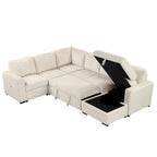 U-shaped Combination 6-Seat Corner Sofa with Storage Lounge Chair and USB Interfaces