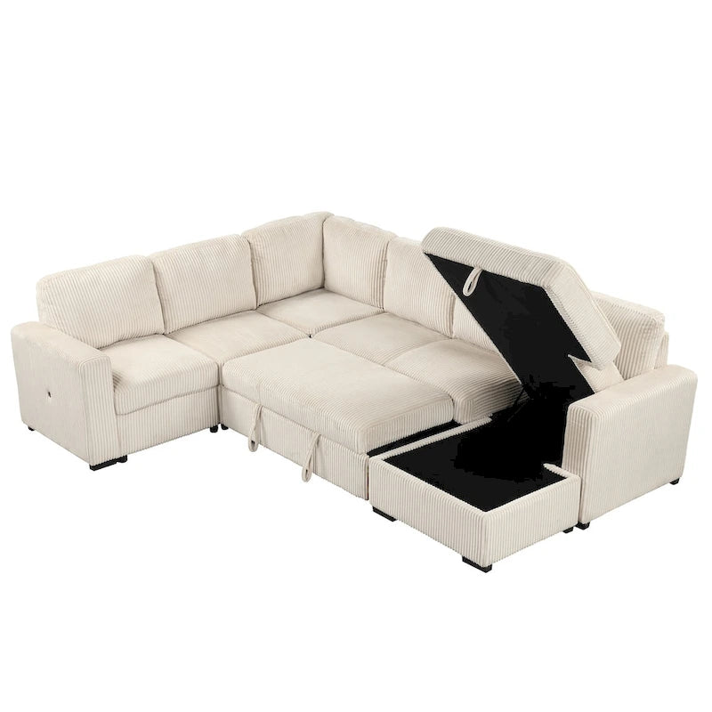 U-shaped Combination 6-Seat Corner Sofa with Storage Lounge Chair and USB Interfaces