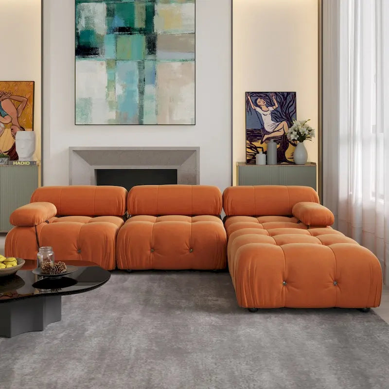 104 L-Shaped Sectional Sofa,Minimalist Velvet Sofas Couches with Reversible Chaise Ottoman
