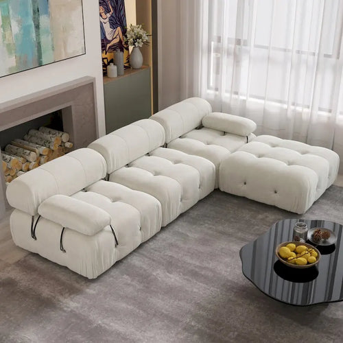 104 L-Shaped Sectional Sofa,Minimalist Velvet Sofas Couches with Reversible Chaise Ottoman
