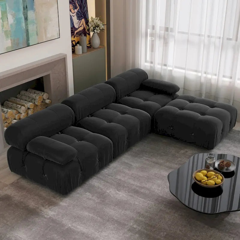 104 L-Shaped Sectional Sofa,Minimalist Velvet Sofas Couches with Reversible Chaise Ottoman