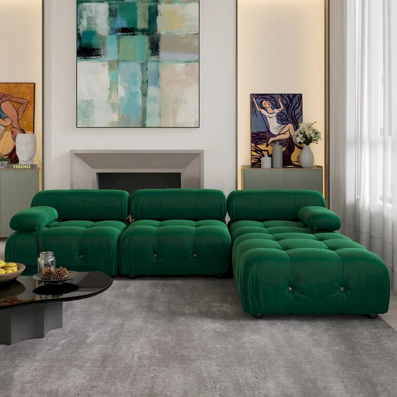 104 L-Shaped Sectional Sofa,Minimalist Velvet Sofas Couches with Reversible Chaise Ottoman