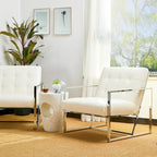 Glitzhome 30.50H Cream Mid-Century PU Leather Tufted Accent Chair with Chrome Plated Frame