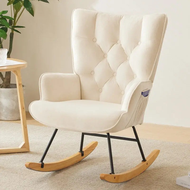 Rocking Chair Nursery, Upholstered Glider Rocker with High Backrest