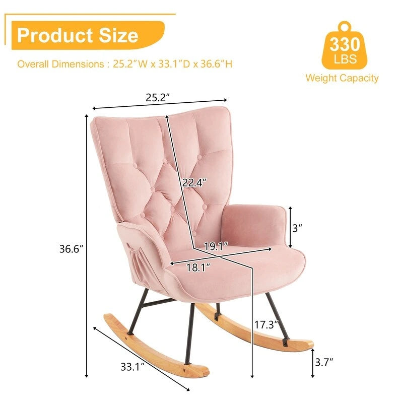 Rocking Chair Nursery, Upholstered Glider Rocker with High Backrest