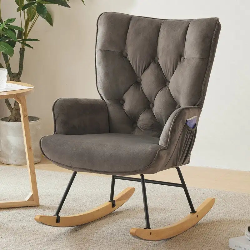 Rocking Chair Nursery, Upholstered Glider Rocker with High Backrest